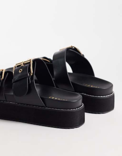 Sandalias negras con plataforma plana y hebilla Dinnie de RAID, 3 de 4