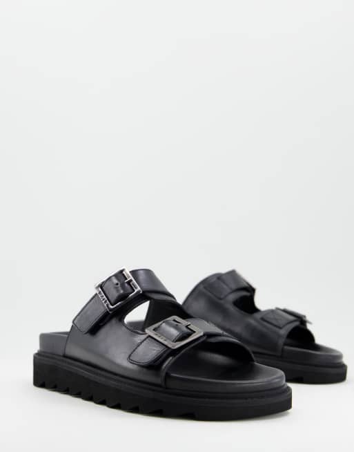 Sandalias negras con suela gruesa y tira doble de cuero Jaws de WALK LONDON