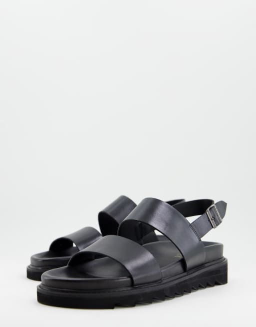 Sandalias negras con suela gruesa y tira en el talón de cuero Jaws de WALK LONDON