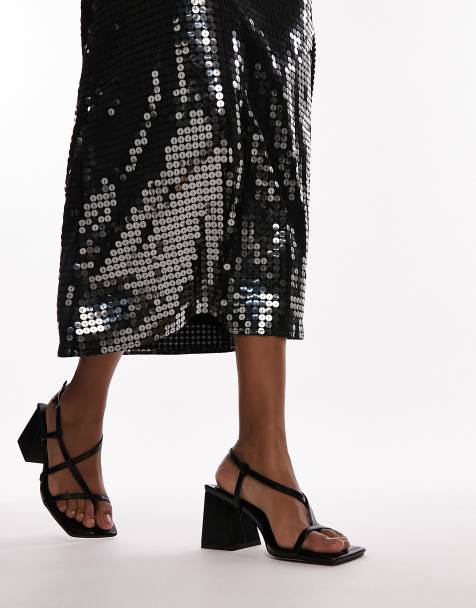 Sandalias negras con tacón grueso y diseño de tiras Gabby de Topshop - view 1