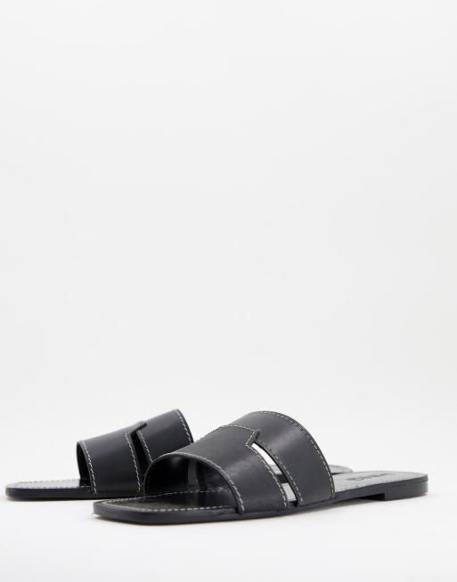 Sandalias negras de cuero auténtico de Mango