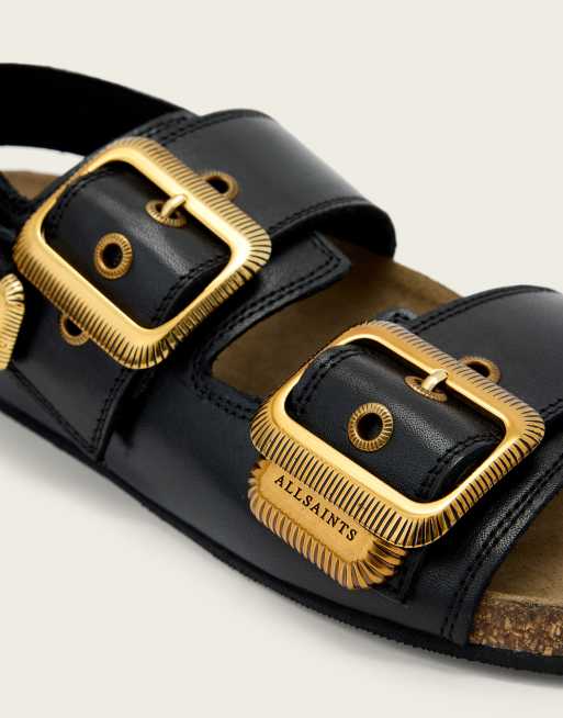 Sandalias negras de cuero con detalle de hebilla Staffa de AllSaints, 3 de 4