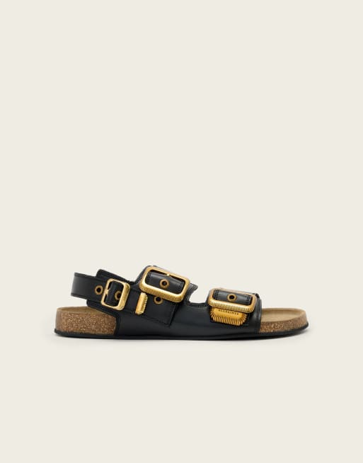 Sandalias negras de cuero con detalle de hebilla Staffa de AllSaints, 4 de 4