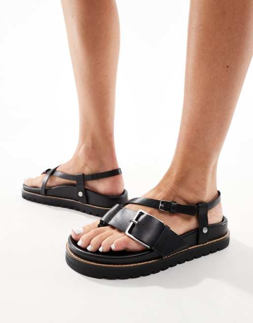 Sandalias negras de cuero premium Folly de ASOS DESIGN