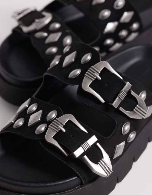 Sandalias negras de estilo boho con tachuelas de antelina Flair de ASOS DESIGN, 2 de 4