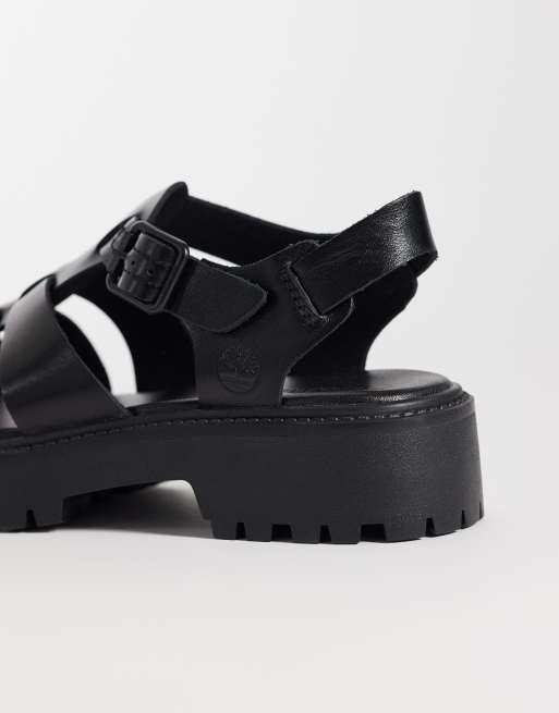 Sandalias negras de estilo cangrejeras de cuero Stone Street de Timberland, 3 de 4