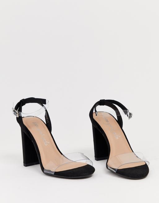 Sandalias negras de tacón tiras transparentes de New Look ASOS