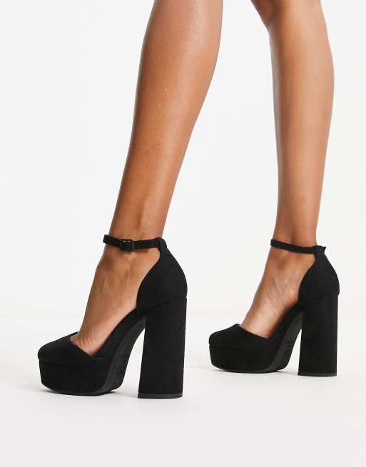Sandalias negras de tacón cuadrado con plataforma de New Look