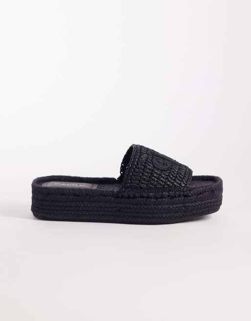 Sandalias negras estilo alpargatas con plataforma plana de rafia de Calvin Klein Jeans, 3 de 4