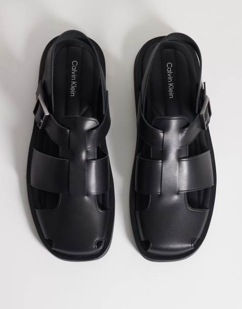 Sandalias negras estilo cangrejeras de cuero auténtico de Calvin Klein - view 1
