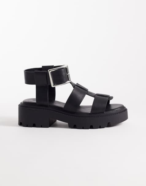 Sandalias negras estilo cangrejeras de tacón con suela gruesa Freddy de ASOS DESIGN - view 1