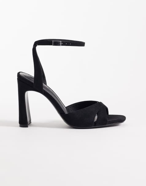 Sandalias negras minimalistas de tacón ancho con detalle de tiras cruzadas Nightcap de ASOS DESIGN Wide Fit - view 1