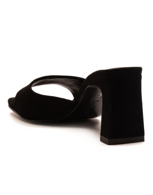 Sandalias negras para mujer con tacón grueso de ante Park de Off The Hook, 3 de 4