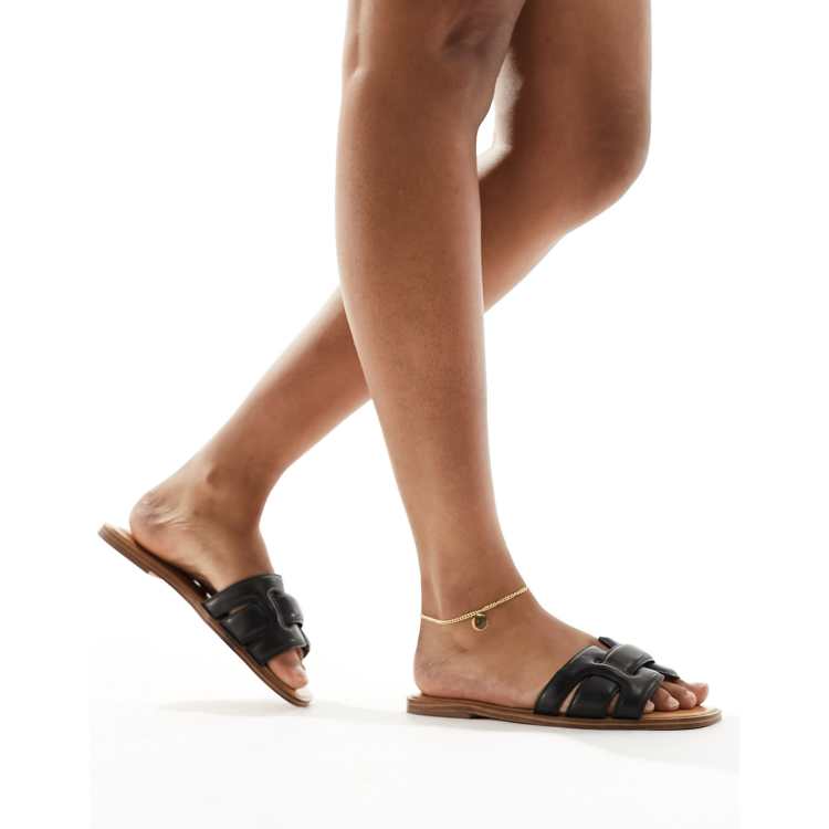 Sandalias negras planas acolchadas de cuero Elanaa de ALDO ASOS
