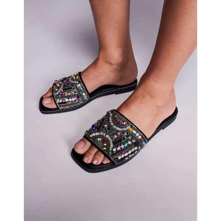 Sandalias negras planas con abalorios de Azalea Wang ASOS