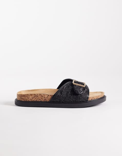 Sandalias negras planas con diseño entretejido de Glamorous Wide Fit - view 1