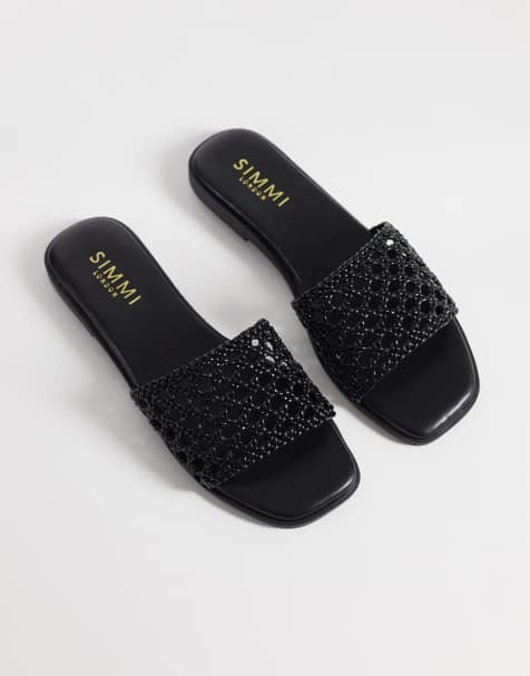 Sandalias negras planas con diseño entretejido Luna de SIMMI London - view 1