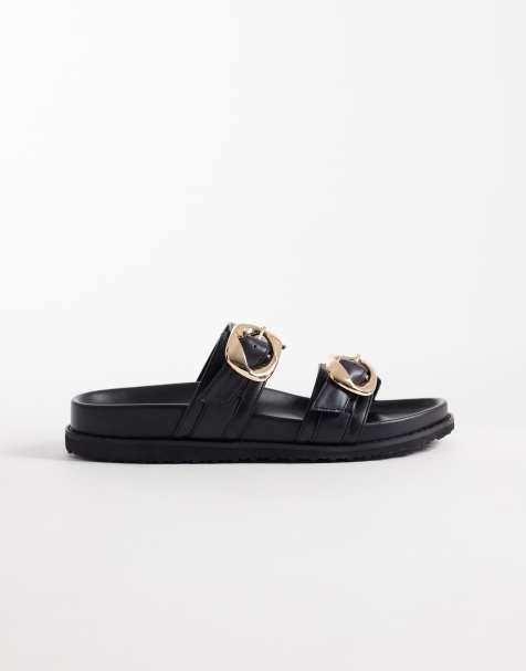 Sandalias negras planas con dos hebillas Emery de Public Desire Wide Fit - view 1
