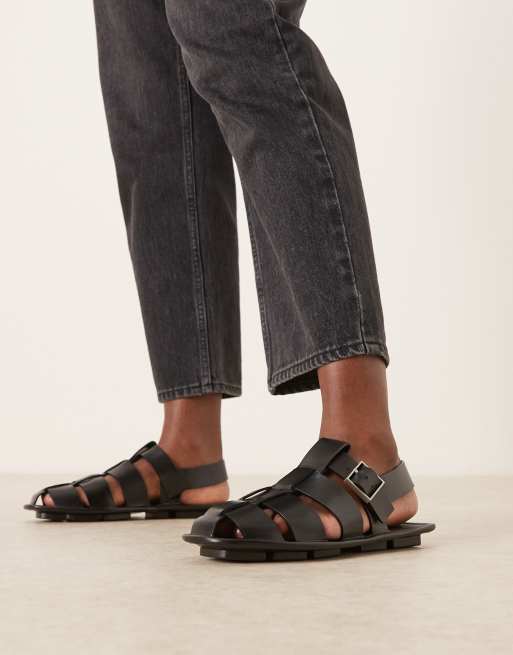 Sandalias negras planas estilo cangrejeras de cuero de Calvin Klein Jeans, 4 de 4