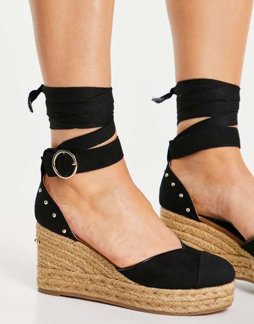 Sandalias negras tipo alpargata de cuña con tachuelas de River Island