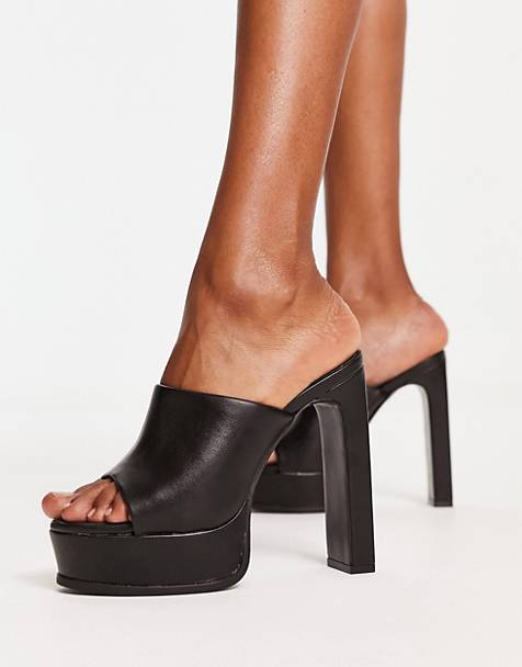 Mules negras planas ASOS de Cuero de color Negro Mujer Zapatos de Tacones de Mules 