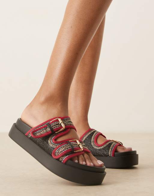 Sandalias negras y rosas con suela gruesa, plantilla moldeada, diseño bordado y hebillas Frankie de ASOS DESIGN
