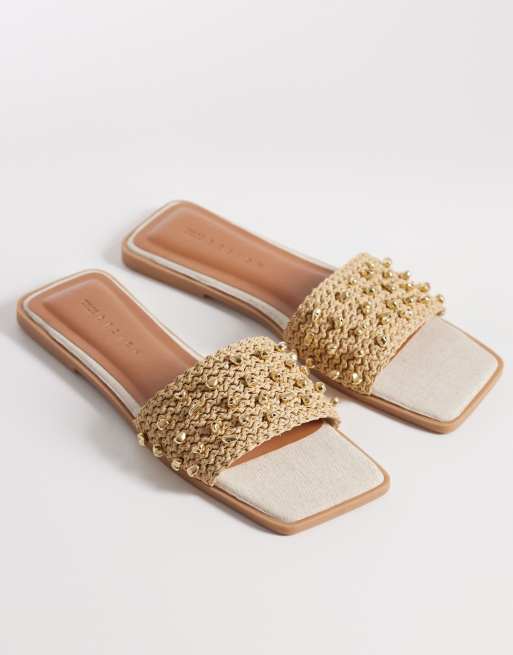 Sandalias planas con cuentas de colores Frida de ASOS DESIGN Wide Fit