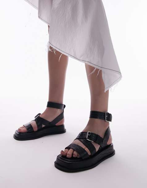 Sandalias Negras con Plataforma Plana para Mujer |