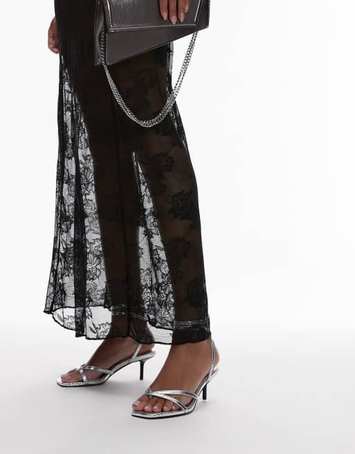 Sandalias plateadas de tacón medio con diseño de tiras Imogen de Topshop, 3 de 4