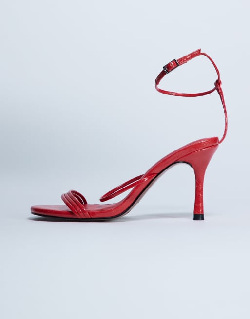 Sandalias rojas de tacón bajo con diseño de tiras Abbie de Topshop