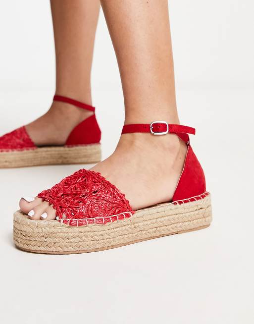 Sandalias rojas estilo alpargata con plataforma plana de South Beach