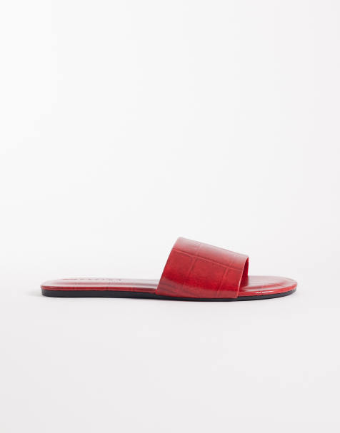 Sandalias rojas planas de efecto cocodrilo Faith de ASOS DESIGN - view 1