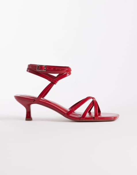 Sandalias rojo guinda de tacón bajo con diseño de tiras Haze de ASOS DESIGN - view 1