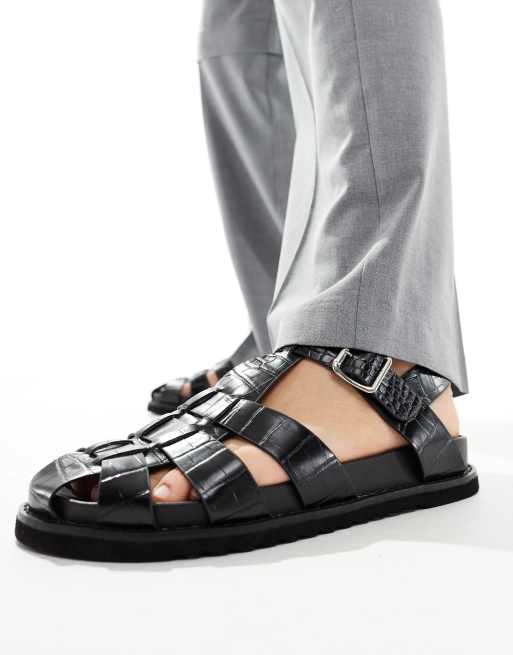Sandalias romanas negras con puntera cerrada de piel de cocodrilo sintética de ASOS DESIGN, 4 de 4
