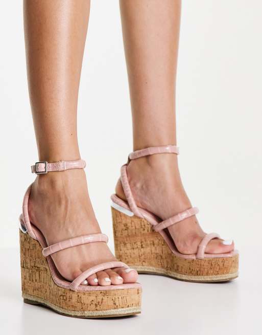 Sandalias rosadas estilo alpargatas con cuña y efecto piel de cocodrilo Valentina de schuh