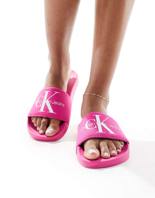 Sandalias rosas con logo de monograma de Calvin Klein Jeans, 3 de 4