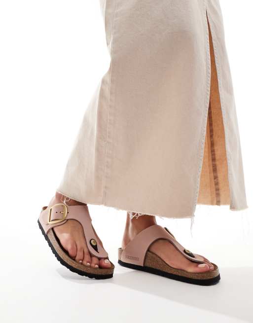Sandalias rosas de nobuk con hebilla grande Gizeh de Birkenstock
