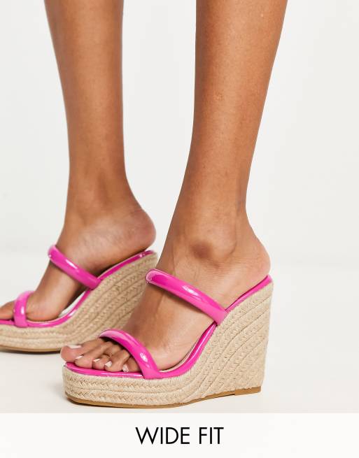 Sandalias rosas de tacón de cuña estilo alpargata de Glamorous Wide Fit