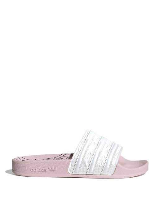 Sandalias rosas y blancas Disney adilette de adidas Originals