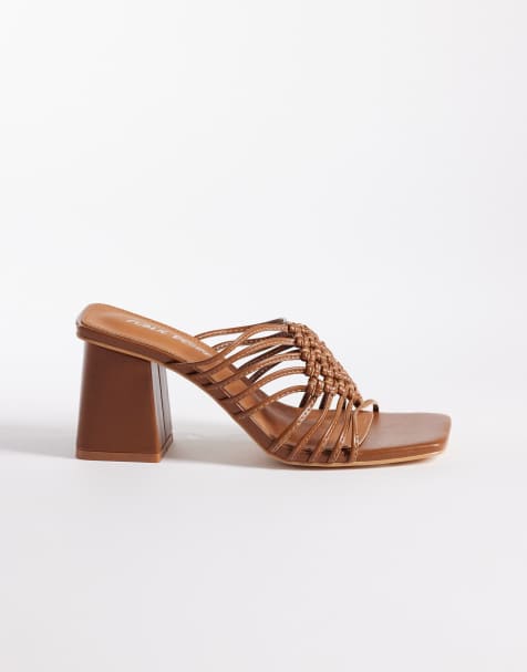 Sandalias tostadas de tacón ancho con diseño entretejido de Public Desire - view 1