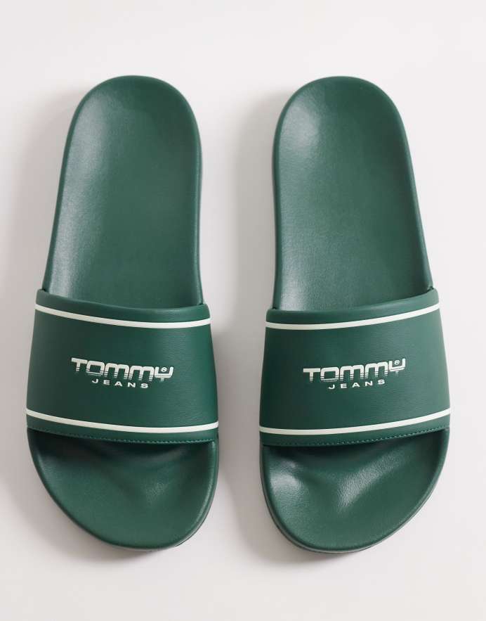Tommy Jeans Sandalias verdes con logo de