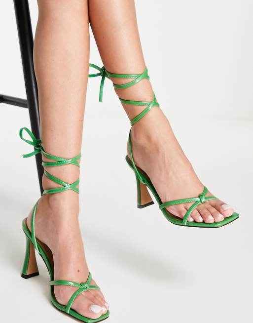 Sandalias verdes de tacon medio con tiras atadas al tobillo Rally de Topshop ASOS