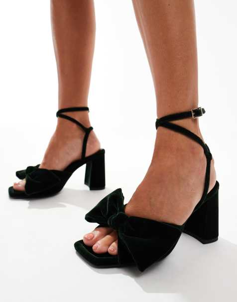 Sandalias verdes de tacón medio en bloque con detalle de lazo Hitched de ASOS DESIGN - view 1