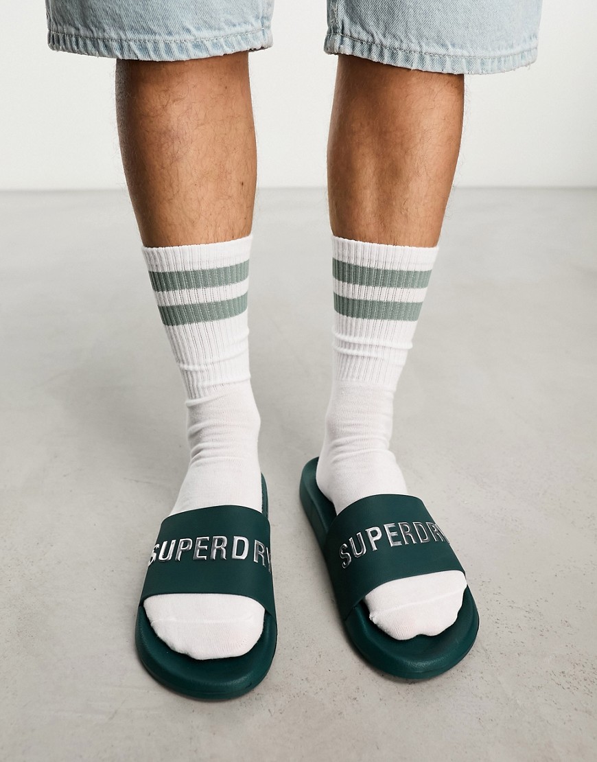 sandalias verdes para piscina con logo code vegan de superdry