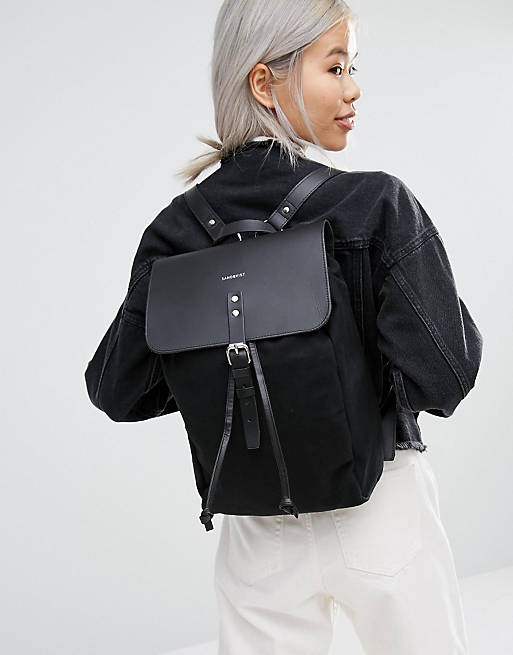 Sandqvist Alva Canvas & Leather Backpack in Black