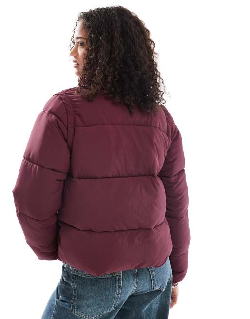 Santa Cruz 2 in 1 relaxed quilted jacket with zip off sleeves in burgandy, 4 of 4