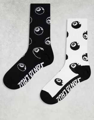 Santa Cruz Santa Cruz 2 pack 8 ball printed socks in black and white