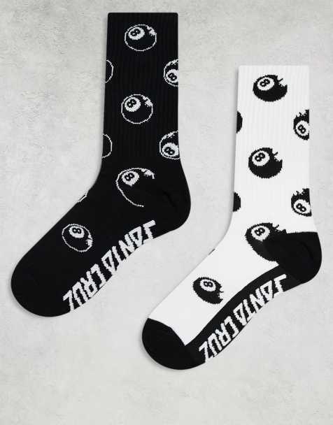 Santa Cruz 2 pack 8 ball printed socks in black and white - view 1