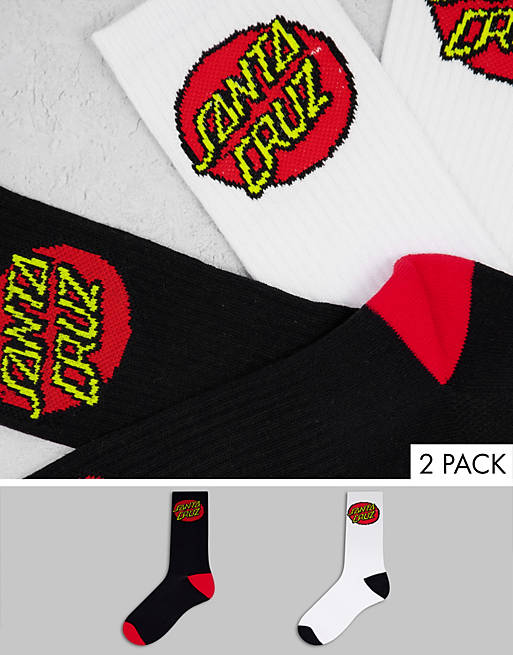 Santa Cruz 2-pack classic dot socks in black/white