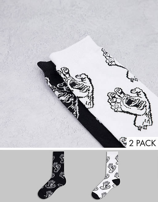 Santa Cruz 2-pack mono multi hand socks in black/white